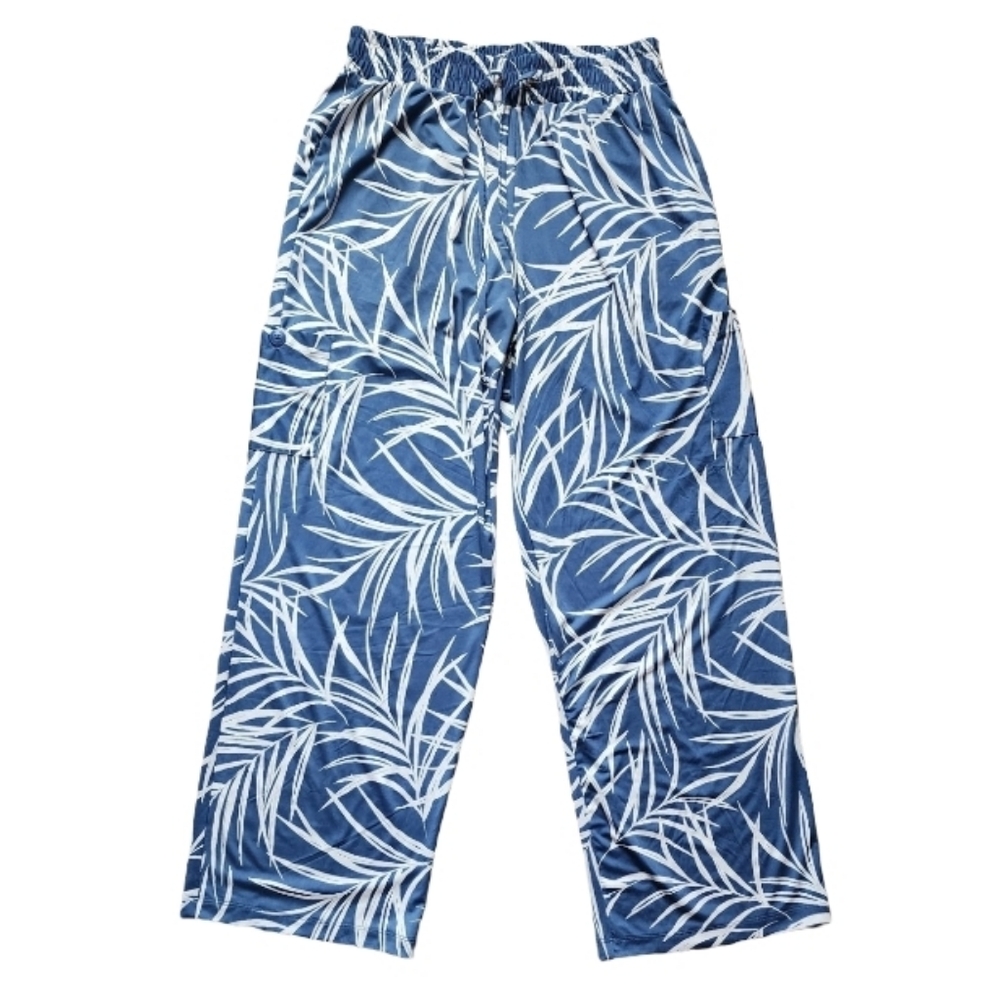 Robert Louis Blue Tropical Resort Cargo Pants Elastic Waist Drawstring Plus 1X‎